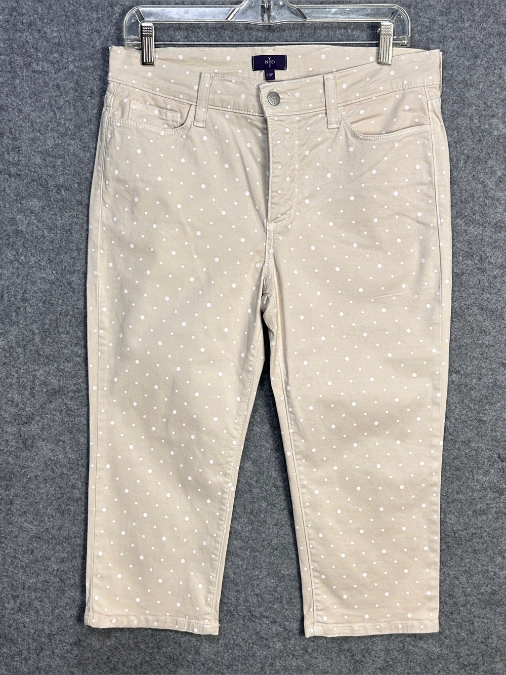 NYDJ Tan Polka Dot Capri Pants Petite Size 10/12 Slimming Fit Premium Stretch